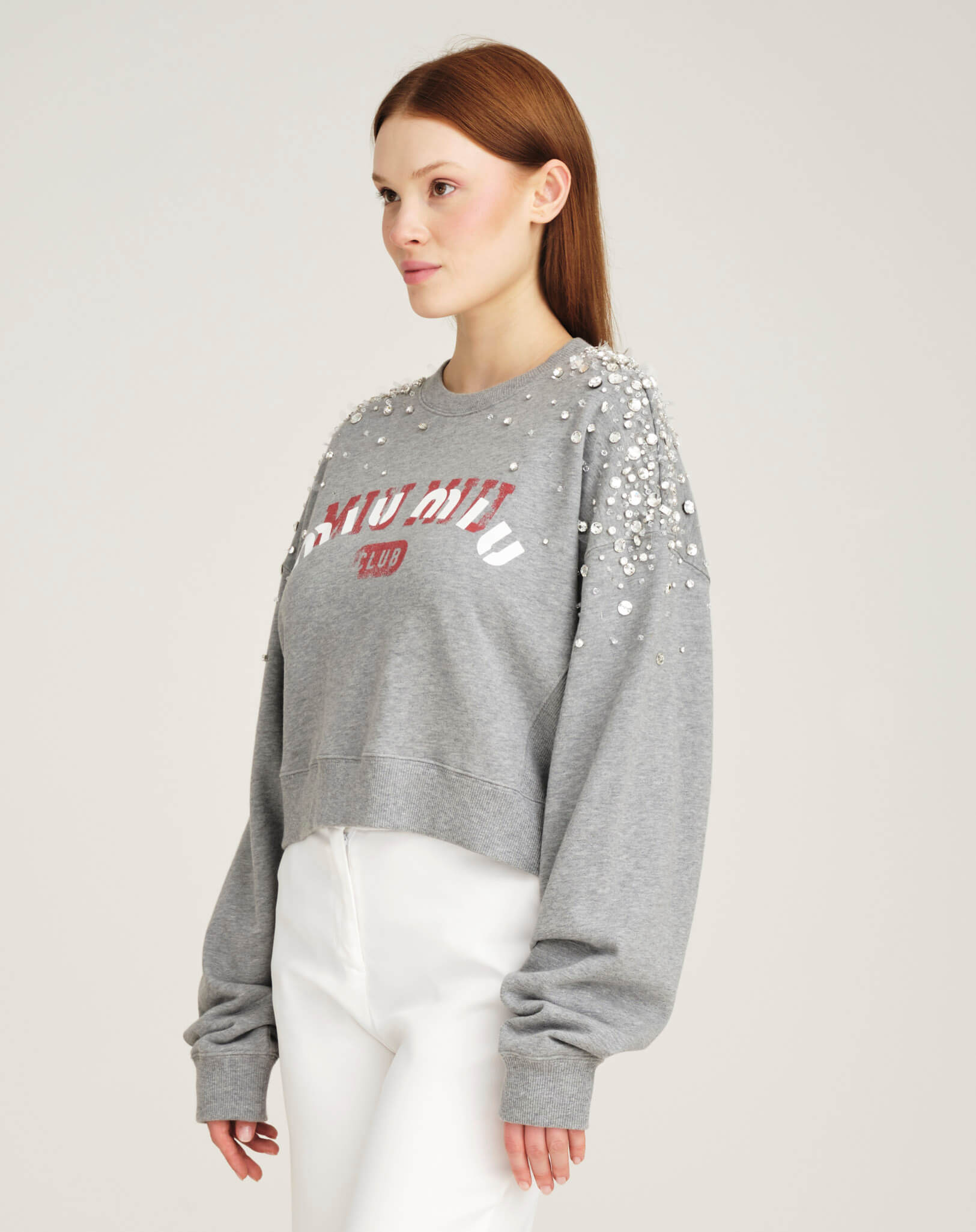 Miu Miu - Embroidered Cotton Fleece Sweatshirt S